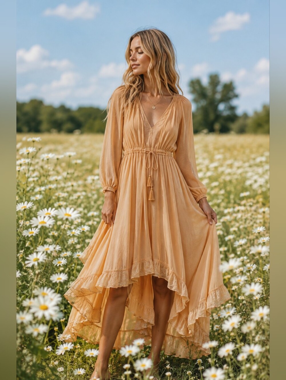 Spell And The Gypsy Sample Handkerchief Asymmetric Ruffle Hem Midi Dress NWT S